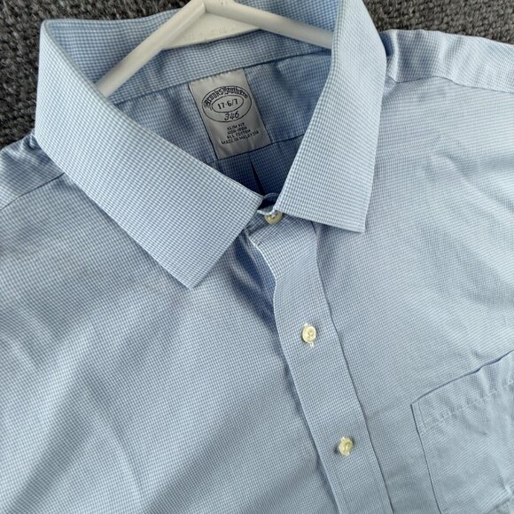 Brooks Brothers Slim Non-Iron 17 6/7 Cotton Blue Check Button Up Shirt Mens - Picture 8 of 16
